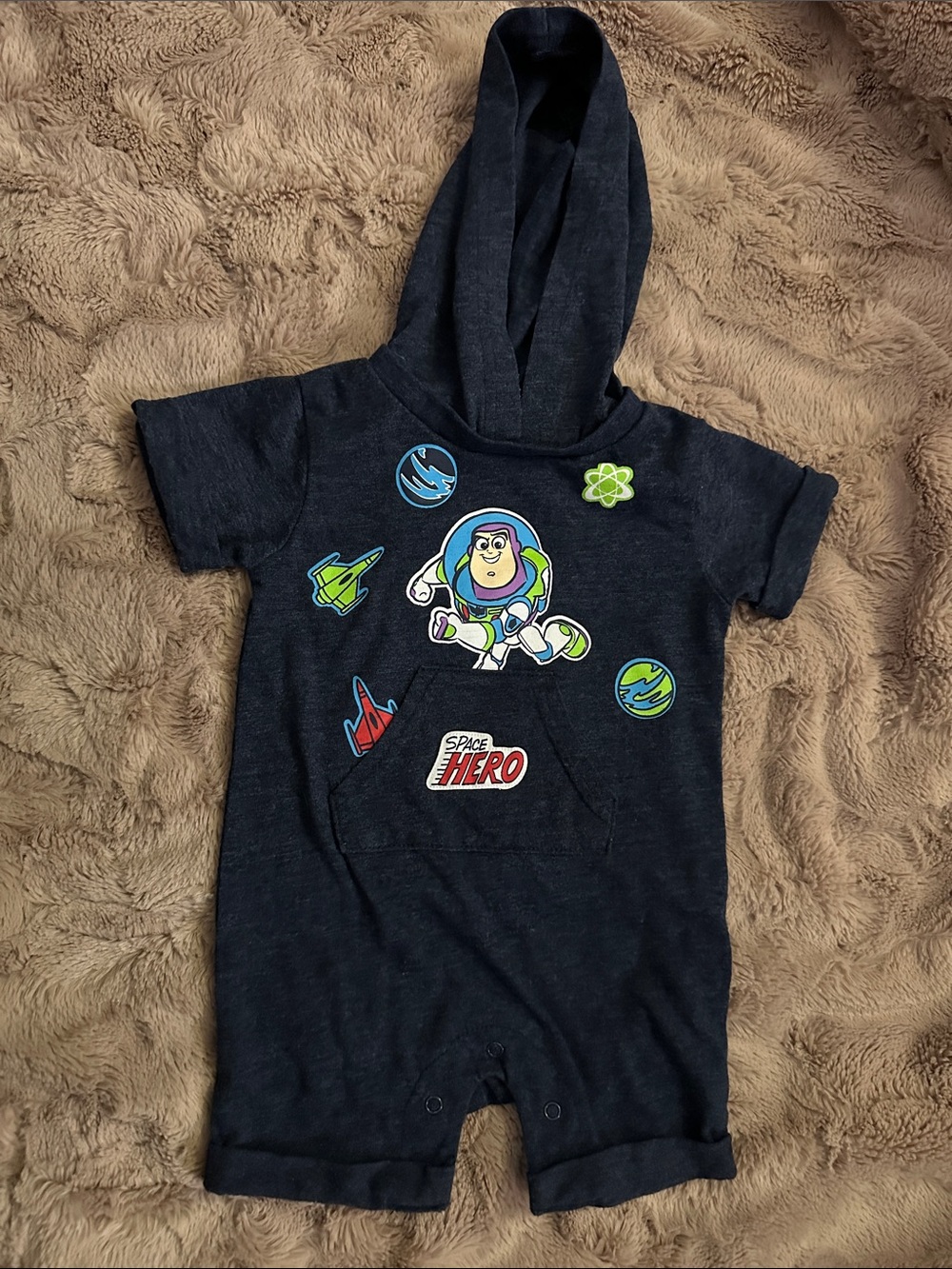 Disney Navy Blue Hooded One-Piece with Buzz Lightyear Space Graphic